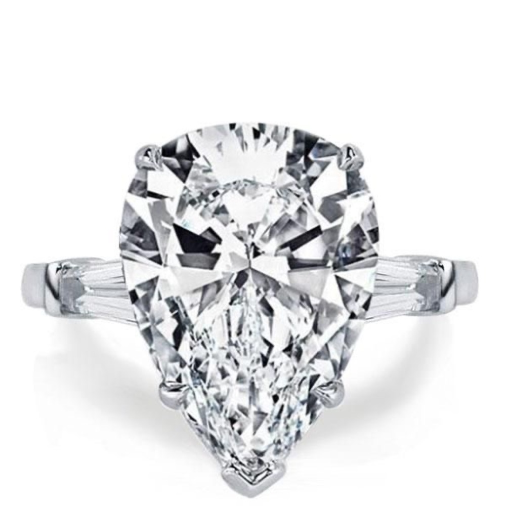Italo Three Stone Pear Created White Sapphire Engagement Ring